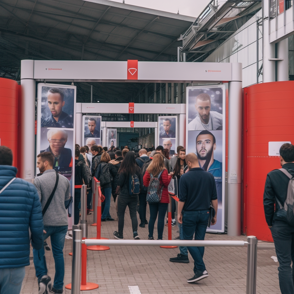 Facial recognition privacy concerns abound as people queue up at a stadium entrance