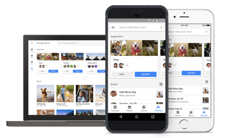 Google photos shown on computer, tablet, smartphone
