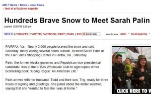 WJLA online article about Sarah Palin book signing