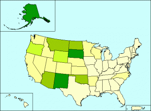 US map showing Native American populations